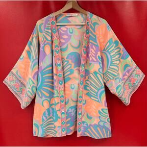 Alice & Trixie 100% Pastel Silk Open Front Kimono Sample Paisley Geo Top Size S